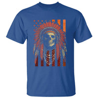 Native American Indian Chief Skull Headdress Vintage USA Flag T Shirt - Wonder Print Shop
