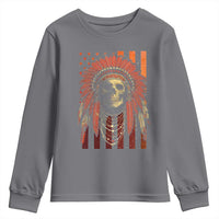 Native American Indian Chief Skull Headdress Vintage USA Flag Youth Sweatshirt - Wonder Print Shop
