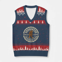 Funny Bigfoot Research Team V-Neck Knit Sweater Vest Retro Official Sasquatch Forest Stroll - Wonder Print Shop