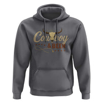 Funny Cowboy And Beer Hoodie Western Country Music Longhorn Skull - Wonder Print Shop