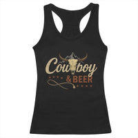 Funny Cowboy And Beer Racerback Tank Top Western Country Music Longhorn Skull - Wonder Print Shop
