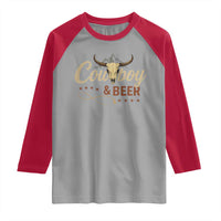 Funny Cowboy And Beer Raglan Shirt Western Country Music Longhorn Skull - Wonder Print Shop
