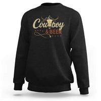 Funny Cowboy And Beer Sweatshirt Western Country Music Longhorn Skull - Wonder Print Shop