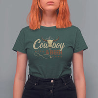 Funny Cowboy And Beer T Shirt For Women Western Country Music Longhorn Skull - Wonder Print Shop