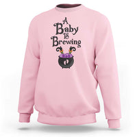 Funny Halloween Pregnancy Announcement Sweatshirt A Baby Is Brewing Witch Cauldron Footprint Pregnant Baby - Wonder Print Shop