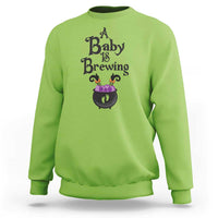 Funny Halloween Pregnancy Announcement Sweatshirt A Baby Is Brewing Witch Cauldron Footprint Pregnant Baby - Wonder Print Shop