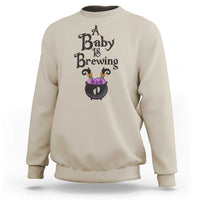 Funny Halloween Pregnancy Announcement Sweatshirt A Baby Is Brewing Witch Cauldron Footprint Pregnant Baby - Wonder Print Shop