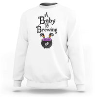 Funny Halloween Pregnancy Announcement Sweatshirt A Baby Is Brewing Witch Cauldron Footprint Pregnant Baby - Wonder Print Shop