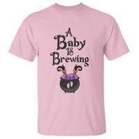 Funny Halloween Pregnancy Announcement T Shirt A Baby Is Brewing Witch Cauldron Footprint Pregnant Baby - Wonder Print Shop