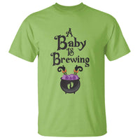 Funny Halloween Pregnancy Announcement T Shirt A Baby Is Brewing Witch Cauldron Footprint Pregnant Baby - Wonder Print Shop