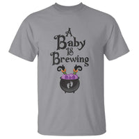 Funny Halloween Pregnancy Announcement T Shirt A Baby Is Brewing Witch Cauldron Footprint Pregnant Baby - Wonder Print Shop