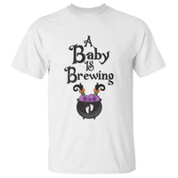 Funny Halloween Pregnancy Announcement T Shirt A Baby Is Brewing Witch Cauldron Footprint Pregnant Baby - Wonder Print Shop