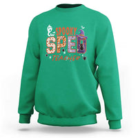 Spooky SPED Teacher Sweatshirt Special Education Teacher Halloween Witch Hat Cat Ghost - Wonder Print Shop