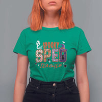 Spooky SPED Teacher T Shirt For Women Special Education Teacher Halloween Witch Hat Cat Ghost - Wonder Print Shop