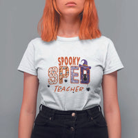 Spooky SPED Teacher T Shirt For Women Special Education Teacher Halloween Witch Hat Cat Ghost - Wonder Print Shop