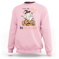 I Put The Boo In Boujee Sweatshirt Halloween Cute Lady Ghost Is Drinking Wine Pumpkin - Wonder Print Shop