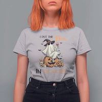 I Put The Boo In Boujee T Shirt For Women Halloween Cute Lady Ghost Is Drinking Wine Pumpkin - Wonder Print Shop