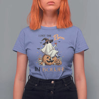 I Put The Boo In Boujee T Shirt For Women Halloween Cute Lady Ghost Is Drinking Wine Pumpkin - Wonder Print Shop