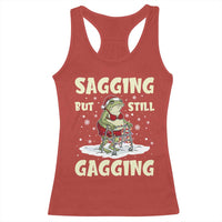 Funny Sagging But Still Gagging Christmas Frog Racerback Tank Top Funny Cringe Meme Gag Humor - Wonder Print Shop