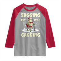 Funny Sagging But Still Gagging Christmas Frog Raglan Shirt Funny Cringe Meme Gag Humor - Wonder Print Shop