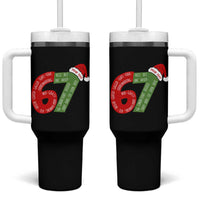 Personalized 67 Christmas Tumbler With Handle Custom Text Rizz Aura Farming Six Seven Meme Gen Alpha - Wonder Print Shop