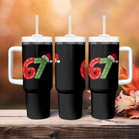 Personalized 67 Christmas Tumbler With Handle Custom Text Rizz Aura Farming Six Seven Meme Gen Alpha - Wonder Print Shop