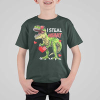 Funny Dinosaur Valentine's Day I Steal Heart T Shirt For Kid