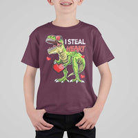 Funny Dinosaur Valentine's Day I Steal Heart T Shirt For Kid