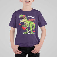Funny Dinosaur Valentine's Day I Steal Heart T Shirt For Kid