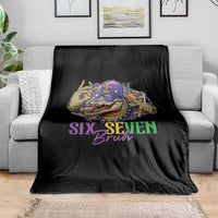 Funny Mardi Gras Six Seven Bruh Throw Blanket 67 Meme Mardigator Alligator