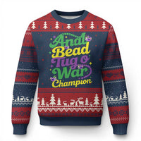 Funny Anal Bead Tug O War Mardi Gras Ugly Christmas Sweater Fat Tuesday Carnival Adult Humor