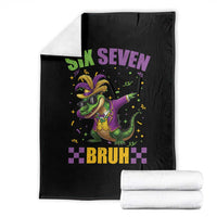 Funny 67 Mardi Gras Alligator Throw Blanket Six Seven Bruh Mardigator Dabbing Crocodile