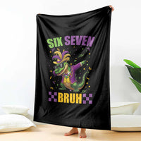 Funny 67 Mardi Gras Alligator Throw Blanket Six Seven Bruh Mardigator Dabbing Crocodile