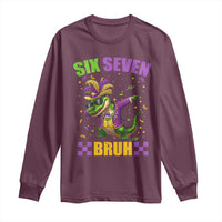 Funny 67 Mardi Gras Alligator Long Sleeve Shirt Six Seven Bruh Mardigator Dabbing Crocodile