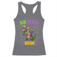 Funny 67 Mardi Gras Alligator Racerback Tank Top Six Seven Bruh Mardigator Dabbing Crocodile