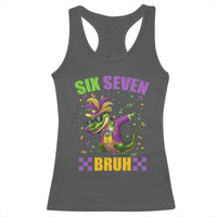 Funny 67 Mardi Gras Alligator Racerback Tank Top Six Seven Bruh Mardigator Dabbing Crocodile