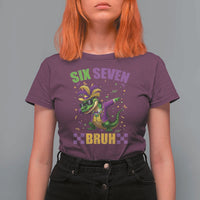 Funny 67 Mardi Gras Alligator T Shirt For Women Six Seven Bruh Mardigator Dabbing Crocodile