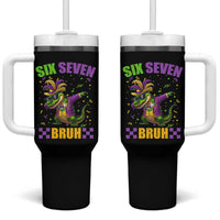 Funny 67 Mardi Gras Alligator Tumbler With Handle Six Seven Bruh Mardigator Dabbing Crocodile
