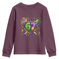 Funny Baseball Mardi Gras 67 Ice Cream Drip Youth Sweatshirt Six Seven Meme Carnival