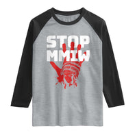Indigenous Women Awareness Raglan Shirt Stop MMIW Red Handprint Graphic