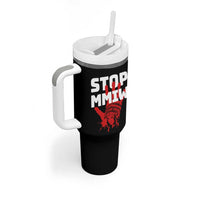 Indigenous Women Awareness Tumbler With Handle Stop MMIW Red Handprint Graphic