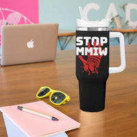Indigenous Women Awareness Tumbler With Handle Stop MMIW Red Handprint Graphic