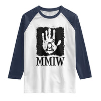 Stop MMIW Raglan Shirt Voices For Stolen Sisters Red Handprint Graphic