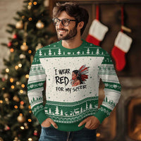 MMIW Awareness Month Indigenous Support Gift Ugly Christmas Sweater I Wear Red For My Sister