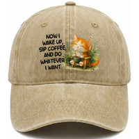 Cat Coffee Lover Washed Cotton Baseball Cap Now I Wake Up Sip Coffee And Do Whatever I Want