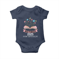 Women Retirement Life Baby Onesie Retired 2025 A New Chapter Begins Floral Book - Wonder Print Shop
