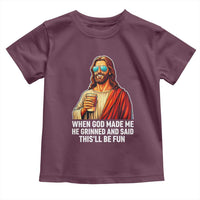 Funny Religious Jesus Toddler T Shirt When God Made Me He Grinned And Said This Will Be Fun
