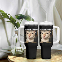 Funny Cat Meme Lover Tumbler With Handle Wait Im Goated