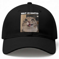 Funny Silly Cat Meme Baseball Cap Wait Im Goated