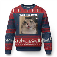 Funny Silly Cat Meme Ugly Christmas Sweater Wait Im Goated
